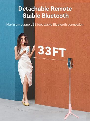 Selfie Stick Tripod - SOOMFON Extendable and Portable Phone Tripod Selfie Stick with Bluetooth Remote for iPhone 14 13 12 11 Pro Max XR X 8Plus 7, Samsung Android Smartphone and More, Pink in Saudi Arabia