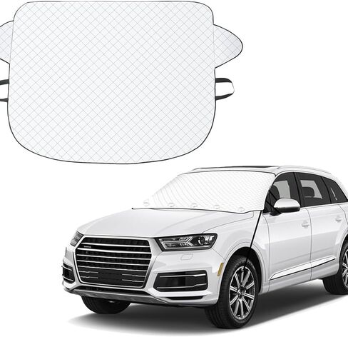gunhunt Windshield Cover for Ice and Snow, Windshield Glass Ice Cover Wiper Protector, 4-Layer Protectio, Large Size Windshield Snow Cover, Windproof Sunshade Cover Fits Most Vehicle (74.8" x 47.6") in Saudi Arabia