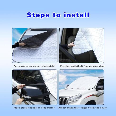 gunhunt Windshield Cover for Ice and Snow, Windshield Glass Ice Cover Wiper Protector, 4-Layer Protectio, Large Size Windshield Snow Cover, Windproof Sunshade Cover Fits Most Vehicle (74.8" x 47.6") in Saudi Arabia