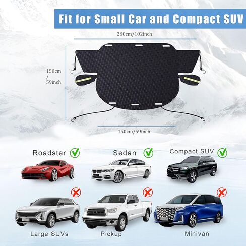 Smeyta غطاء ثلجي للسيارة للزجاج الأمامي، غطاء ثلجي للزجاج الأمامي، غطاء ثلجي مع نافذة جانبية وواقي مرآة الرؤية الخلفية، غطاء ثلج أكسفورد متين للسيارة المدمجة/سيارات الدفع الرباعي (59 بوصة × 44.8 بوصة) in Kuwait