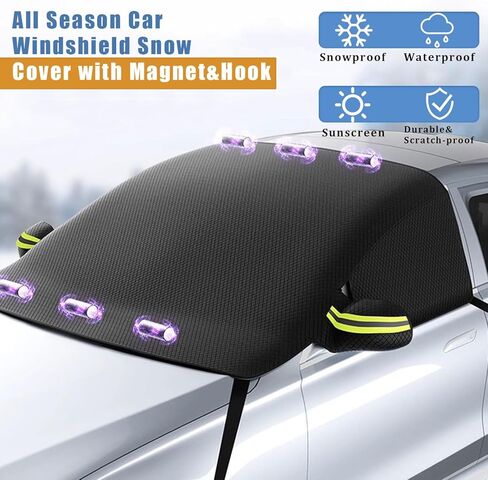 Smeyta غطاء ثلجي للسيارة للزجاج الأمامي، غطاء ثلجي للزجاج الأمامي، غطاء ثلجي مع نافذة جانبية وواقي مرآة الرؤية الخلفية، غطاء ثلج أكسفورد متين للسيارة المدمجة/سيارات الدفع الرباعي (59 بوصة × 44.8 بوصة) in Kuwait