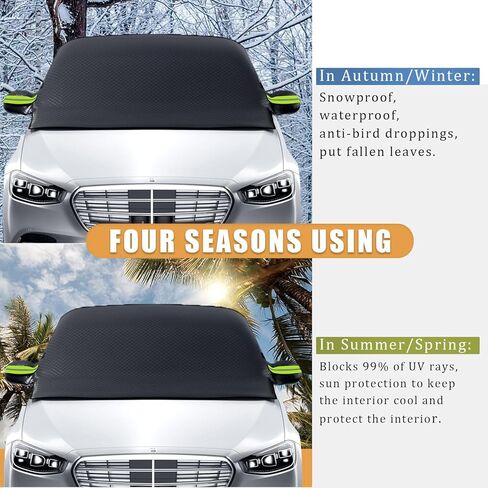 Smeyta غطاء ثلجي للسيارة للزجاج الأمامي، غطاء ثلجي للزجاج الأمامي، غطاء ثلجي مع نافذة جانبية وواقي مرآة الرؤية الخلفية، غطاء ثلج أكسفورد متين للسيارة المدمجة/سيارات الدفع الرباعي (59 بوصة × 44.8 بوصة) in Kuwait