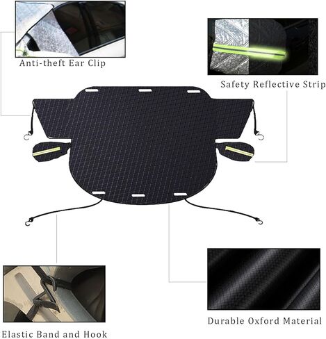 Smeyta غطاء ثلجي للسيارة للزجاج الأمامي، غطاء ثلجي للزجاج الأمامي، غطاء ثلجي مع نافذة جانبية وواقي مرآة الرؤية الخلفية، غطاء ثلج أكسفورد متين للسيارة المدمجة/سيارات الدفع الرباعي (59 بوصة × 44.8 بوصة) in Kuwait