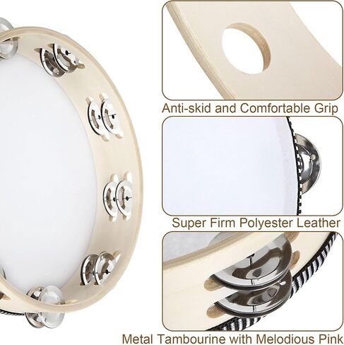 3 Pack Tambourine for Adults Wooden Tambourine 6 inch 7 inch 10 inch Hand Held Tambourine Metal Jingles Single Row Instrument Handheld Tambourine Drum for Church, KTV, Musical Educational in Saudi Arabia