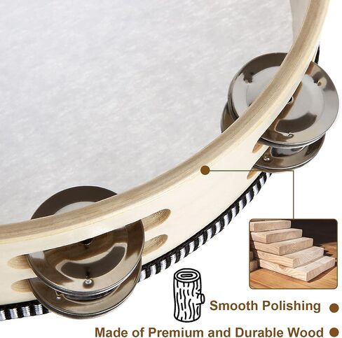 3 Pack Tambourine for Adults Wooden Tambourine 6 inch 7 inch 10 inch Hand Held Tambourine Metal Jingles Single Row Instrument Handheld Tambourine Drum for Church, KTV, Musical Educational in Saudi Arabia