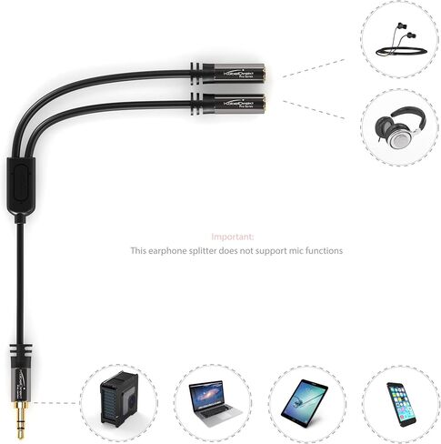 KabelDirekt - محول Y مقاس 3.5 مم ومقبس ومقسم AUX (1 × 3.5 مم ذكر إلى 2 × 3.5 مم أنثى، قم بتوصيل مجموعتين من سماعات الرأس بالهاتف الذكي/الكمبيوتر اللوحي/الكمبيوتر المحمول، ستيريو، 4 بوصة، أسود) in Kuwait