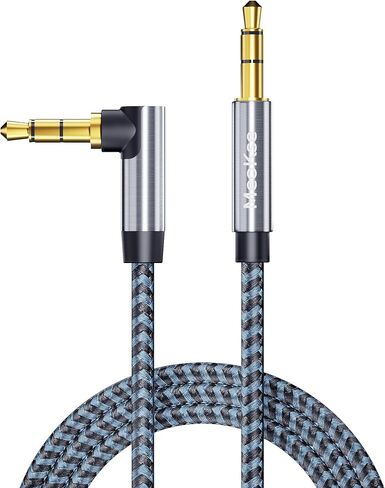 3.5mm Audio Cable Male to Male 2FT/0.6M Stereo Aux Cord 90 Degree Right Angle Aux Cable Nylon Braided Aux Cable Compatible with Beats iPhone iPod iPad Tablets Speakers 24K Gold Plated in Saudi Arabia