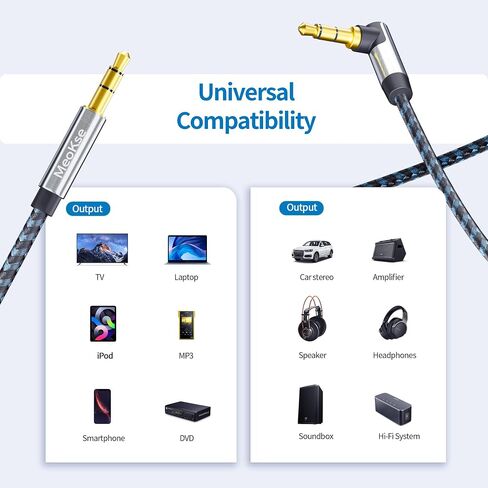 3.5mm Audio Cable Male to Male 2FT/0.6M Stereo Aux Cord 90 Degree Right Angle Aux Cable Nylon Braided Aux Cable Compatible with Beats iPhone iPod iPad Tablets Speakers 24K Gold Plated in Saudi Arabia