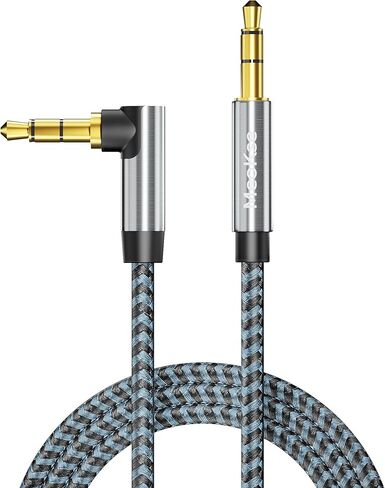 3.5mm Audio Cable Male to Male 2FT/0.6M Stereo Aux Cord 90 Degree Right Angle Aux Cable Nylon Braided Aux Cable Compatible with Beats iPhone iPod iPad Tablets Speakers 24K Gold Plated in Saudi Arabia