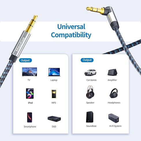 3.5mm Audio Cable Male to Male 2FT/0.6M Stereo Aux Cord 90 Degree Right Angle Aux Cable Nylon Braided Aux Cable Compatible with Beats iPhone iPod iPad Tablets Speakers 24K Gold Plated in Saudi Arabia