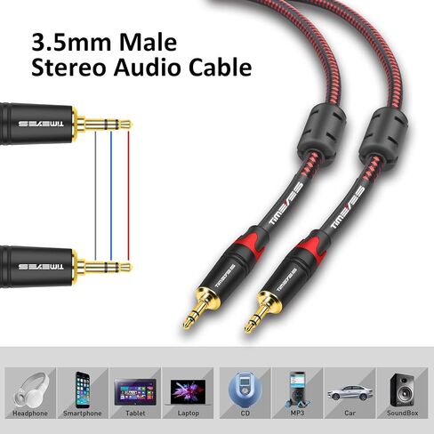 3.5mm Aux to Aux Wire Cable, 1/8 Inch Audio Cable 3M, 10 Foot 3.5mm Male to Male Stereo Jack Speaker Cable Compatible with Headphones, Smartphones, Car Stereos, Speakers in Saudi Arabia
