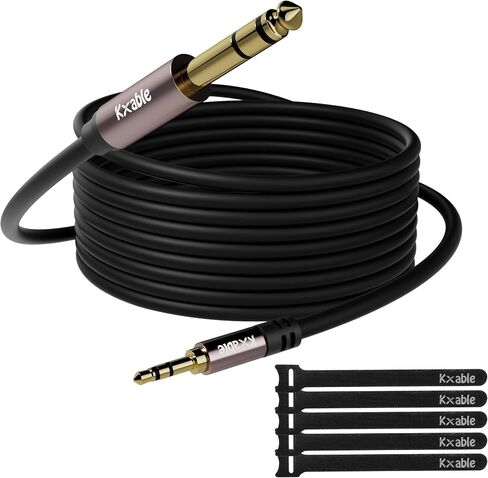 Kxable 3.5mm to 6.35mm Stereo Audio Cable 15 Feet, 1/4 to 1/8 inch Headphone Cable Jack, Hi-Fi Sound, Gold Plated Connectors, OFC Core, Black Cable (with 5 pcs Cable Ties) in Kuwait