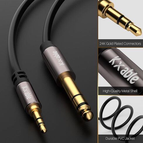 Kxable 3.5mm to 6.35mm Stereo Audio Cable 15 Feet, 1/4 to 1/8 inch Headphone Cable Jack, Hi-Fi Sound, Gold Plated Connectors, OFC Core, Black Cable (with 5 pcs Cable Ties) in Kuwait