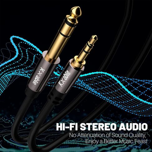 Kxable 3.5mm to 6.35mm Stereo Audio Cable 15 Feet, 1/4 to 1/8 inch Headphone Cable Jack, Hi-Fi Sound, Gold Plated Connectors, OFC Core, Black Cable (with 5 pcs Cable Ties) in Kuwait