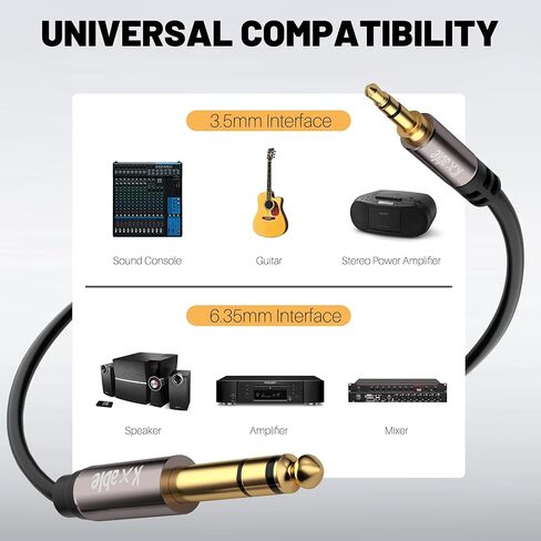 Kxable 3.5mm to 6.35mm Stereo Audio Cable 15 Feet, 1/4 to 1/8 inch Headphone Cable Jack, Hi-Fi Sound, Gold Plated Connectors, OFC Core, Black Cable (with 5 pcs Cable Ties) in Kuwait