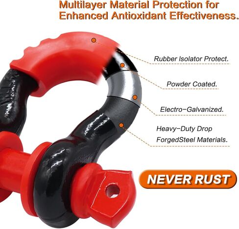 AMOMD D Ring تكبل 3/4 "تكبل للخدمة الشاقة 19 طن أقصى قوة كسر مع 7/8" دبابيس لولبية عوازل غسالات مناسبة لقطر ونش مقطورة استعادة السيارة في الهواء الطلق in Kuwait