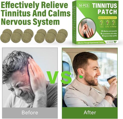 Tinnitus Relief for Ringing Ears, 50PCS Tinnitus Treatment Patches, Natural Herbal Formulation, Comfort & Gentle Tinnitus Patch for Improves Hearing and Boost Blood in Kuwait