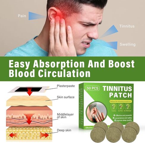Tinnitus Relief for Ringing Ears, 50PCS Tinnitus Treatment Patches, Natural Herbal Formulation, Comfort & Gentle Tinnitus Patch for Improves Hearing and Boost Blood in Kuwait