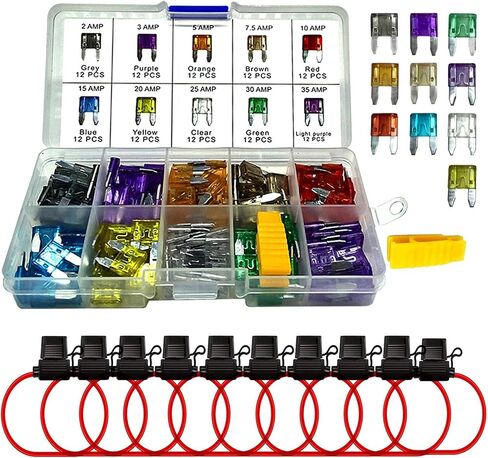 MuHize Standard Fuse Assortment Kit - Upgrade 100Pcs Auto ATO Blade Fuses(2A 3A 5A 7.5A 10A 15A 20A 25A 30A 35A), 12v 10 Pack 14 Gauge Inline Fuse Holders with Puller Tool in Saudi Arabia