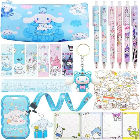 لوازم سينامورول المدرسية، أدوات قرطاسية لطيفة، بما في ذلك أقلام Kawaii رولربال، ملاحظات لاصقة، مسطرة، إشارات مرجعية، ملصقات، حبل مع حامل هوية، قلم رصاص، سلسلة مفاتيح in Kuwait