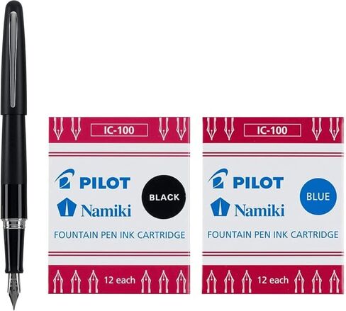 PILOT Metropolitan Collection Fountain Pen, Black Barrel, Classic Design, Medium Nib, With 12 Black And 12 Blue, Ink Cartridges in Saudi Arabia