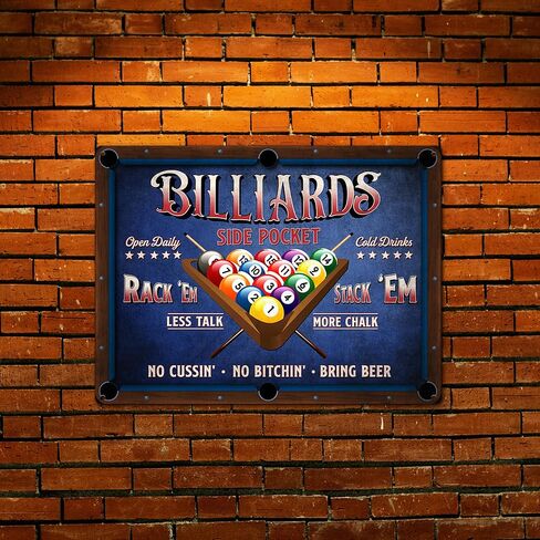 ديكور غرفة البلياردو - لوحة فنية جدارية لقواعد البلياردو، ديكور طاولة البلياردو، علامة معدنية خالية من الصدأ 9 بوصة × 11 بوصة، فتحات مثقوبة مسبقًا، مقاومة للطقس in Kuwait