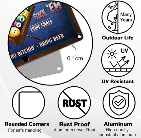 ديكور غرفة البلياردو - لوحة فنية جدارية لقواعد البلياردو، ديكور طاولة البلياردو، علامة معدنية خالية من الصدأ 9 بوصة × 11 بوصة، فتحات مثقوبة مسبقًا، مقاومة للطقس in Kuwait
