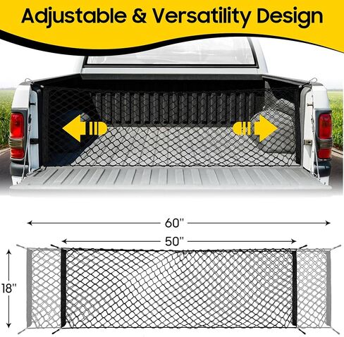 Truck Bed Cargo Net, Adjustable Truck Bed Divider 50"x 18", Premium Heavy Duty Cargo Net for Pickup Truck Bed Organizers and Storage, Compatible with Chevy Silverado Ford F150, Automotive Cargo Nets in Saudi Arabia