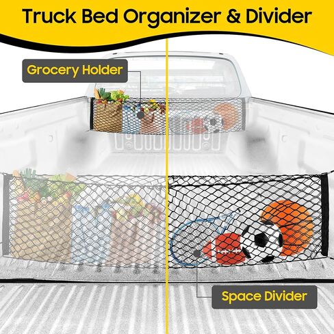 Truck Bed Cargo Net, Adjustable Truck Bed Divider 50"x 18", Premium Heavy Duty Cargo Net for Pickup Truck Bed Organizers and Storage, Compatible with Chevy Silverado Ford F150, Automotive Cargo Nets in Saudi Arabia