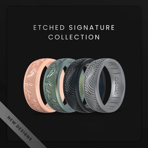 Enso Rings Signature Etched Collection - Classic Etched Silicone Rings - Comfortable and Flexible Design - Made in USA in Saudi Arabia