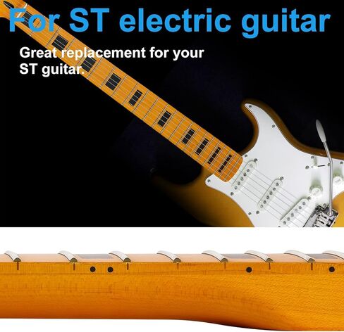 جيتار كهربائي 22fret ST من خشب القيقب الكندي برقبة 14 بوصة نصف قطر لوحة الأصابع، صامولة عظمية، رأس كبير أصفر غير لامع in Kuwait