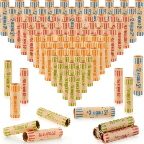 Outus 105 Pcs Assorted Coin Wrappers Rolls Bulk Preformed Coin Wrappers Rollers Paper Rolls Wrapping Tubes Includes Quarters, Pennies, and Dimes for Bank and Office in Saudi Arabia
