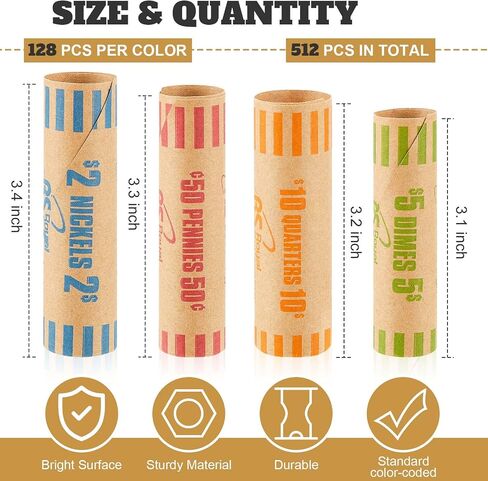 Outus 105 Pcs Assorted Coin Wrappers Rolls Bulk Preformed Coin Wrappers Rollers Paper Rolls Wrapping Tubes Includes Quarters, Pennies, and Dimes for Bank and Office in Saudi Arabia