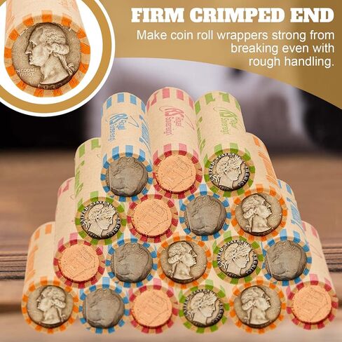 Outus 105 Pcs Assorted Coin Wrappers Rolls Bulk Preformed Coin Wrappers Rollers Paper Rolls Wrapping Tubes Includes Quarters, Pennies, and Dimes for Bank and Office in Saudi Arabia