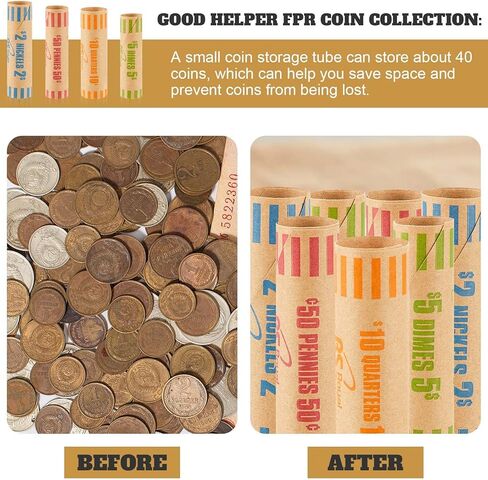 Outus 105 Pcs Assorted Coin Wrappers Rolls Bulk Preformed Coin Wrappers Rollers Paper Rolls Wrapping Tubes Includes Quarters, Pennies, and Dimes for Bank and Office in Saudi Arabia