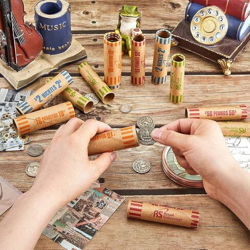 Outus 105 Pcs Assorted Coin Wrappers Rolls Bulk Preformed Coin Wrappers Rollers Paper Rolls Wrapping Tubes Includes Quarters, Pennies, and Dimes for Bank and Office in Saudi Arabia