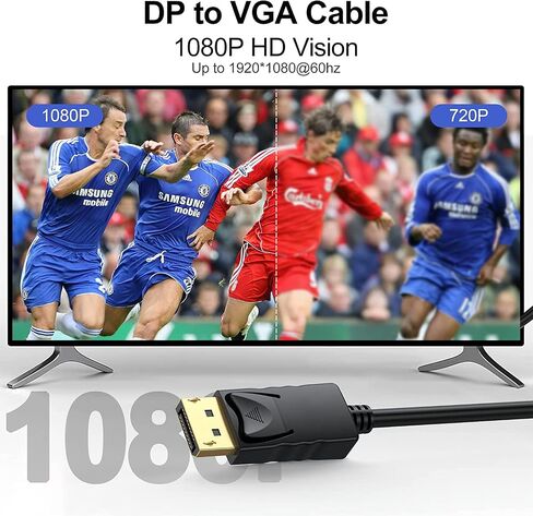 كابل DisplayPort إلى VGA بطول 3 أقدام، 2 حزمة من منفذ العرض DP إلى VGA سلك محول ذكر إلى ذكر فيديو عالي الدقة 1080 بكسل للكمبيوتر والشاشة والتلفزيون وجهاز العرض in Saudi Arabia