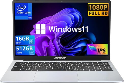 ACEMAGIC Laptop Computer 16GB DDR4 512GB SSD Quad-Core Intel N95(Up to 3.4GHz), 15.6 inch 1080P FHD Traditional Laptops, Metal Shell, WiFi, BT5.0, WiFi, BT5.0, Webcam, Type_C, USB3.2 in Saudi Arabia