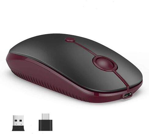 ماوس لاسلكي من VssoPlor نوع C، ماوس USB C MacBook لاسلكي مزدوج الوضع مع جهاز استقبال USB ونوع C متوافق مع أجهزة الكمبيوتر الشخصية والكمبيوتر المحمول وماك بوك وجميع الأجهزة من النوع C - أسود وفضي in Kuwait