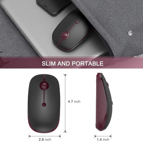 ماوس لاسلكي من VssoPlor نوع C، ماوس USB C MacBook لاسلكي مزدوج الوضع مع جهاز استقبال USB ونوع C متوافق مع أجهزة الكمبيوتر الشخصية والكمبيوتر المحمول وماك بوك وجميع الأجهزة من النوع C - أسود وفضي in Kuwait