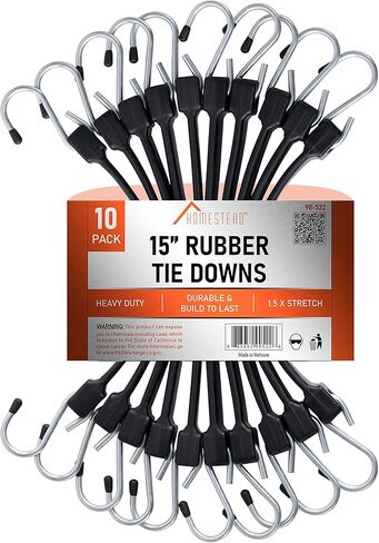 HOMESTEAD 15-inch Rubber Bungee Cords with Hooks, Premium EPDM Tie Down Strap for Outdoor - 10 Packs in Kuwait