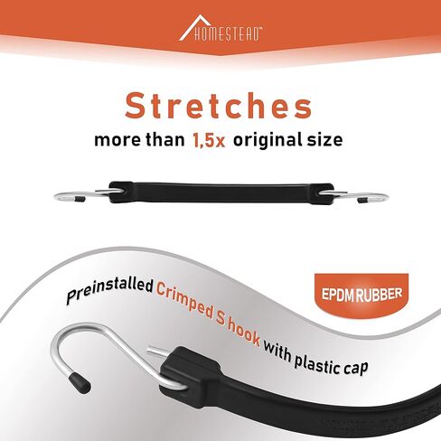 HOMESTEAD 15-inch Rubber Bungee Cords with Hooks, Premium EPDM Tie Down Strap for Outdoor - 10 Packs in Kuwait