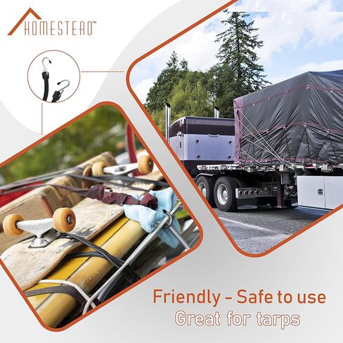 HOMESTEAD 15-inch Rubber Bungee Cords with Hooks, Premium EPDM Tie Down Strap for Outdoor - 10 Packs in Kuwait