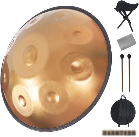 Yasisid Handpan Drum في D Minor 9 ملاحظات 440 هرتز 22 بوصة طبلة يدوية فولاذية مع سلاسل حافة in Kuwait