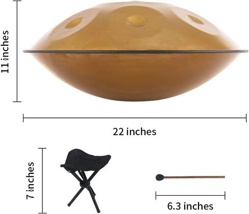 Yasisid Handpan Drum في D Minor 9 ملاحظات 440 هرتز 22 بوصة طبلة يدوية فولاذية مع سلاسل حافة in Kuwait