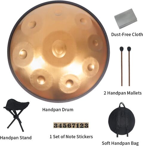 Yasisid Handpan Drum في D Minor 9 ملاحظات 440 هرتز 22 بوصة طبلة يدوية فولاذية مع سلاسل حافة in Kuwait