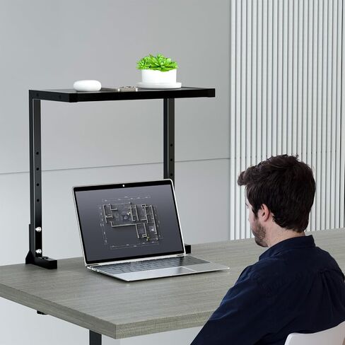 PUTORSEN 15 inch Clamp on Desk Shelf, 2 Tier Shelving Unit Above or Below Desk, Customizable Space Desk Storage Tray for Gaming Devices, Table Accessories and More, Black in Saudi Arabia
