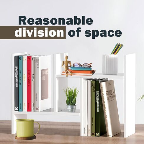 رف مكتب IGD لأعلى المكتب - منظم خشبي أبيض قابل للتعديل، رف كتب لسطح المكتب على شكل حرف H، رفوف سطح مكتب متعددة الاستخدامات 23.6 × 14 × 6 بوصة in Kuwait
