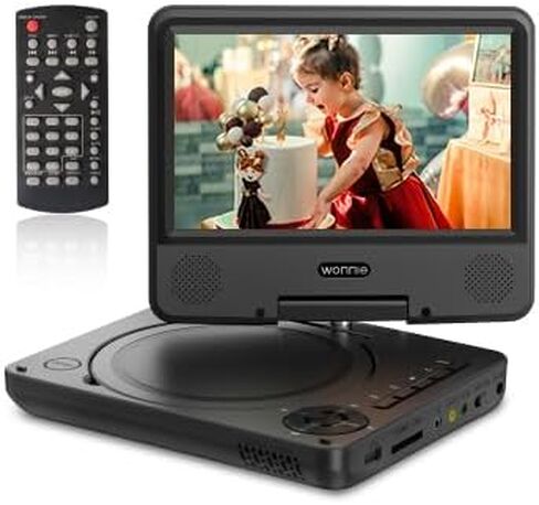 مشغل DVD محمول مقاس 9.5 بوصة من WONNIE مع شاشة دوارة مقاس 7.5 بوصة للأطفال، بطارية قابلة لإعادة الشحن لمدة 4-6 ساعات، خالية من المناطق، مدخل/خارج AV، يدعم USB/بطاقة SD/مزامنة التلفزيون in Kuwait