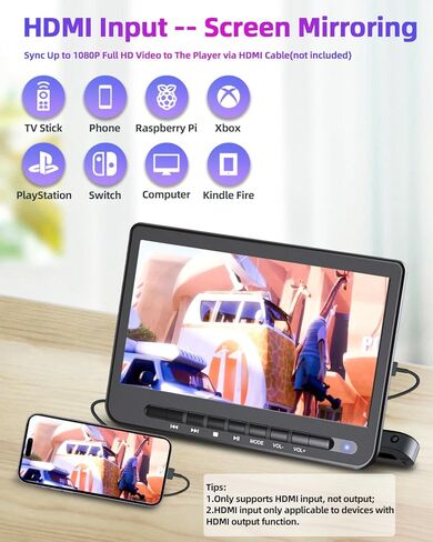 مشغل DVD محمول مقاس 10.6 بوصة من DESOBRY للسيارة، ومشغل DVD للسيارة بشاشة مزدوجة مع ناقل حركة عالي الدقة بالكامل، وأقواس تركيب البطارية لمدة 5 ساعات تدعم بطاقة USB/SD (مشغل واحد + شاشة واحدة) in Kuwait